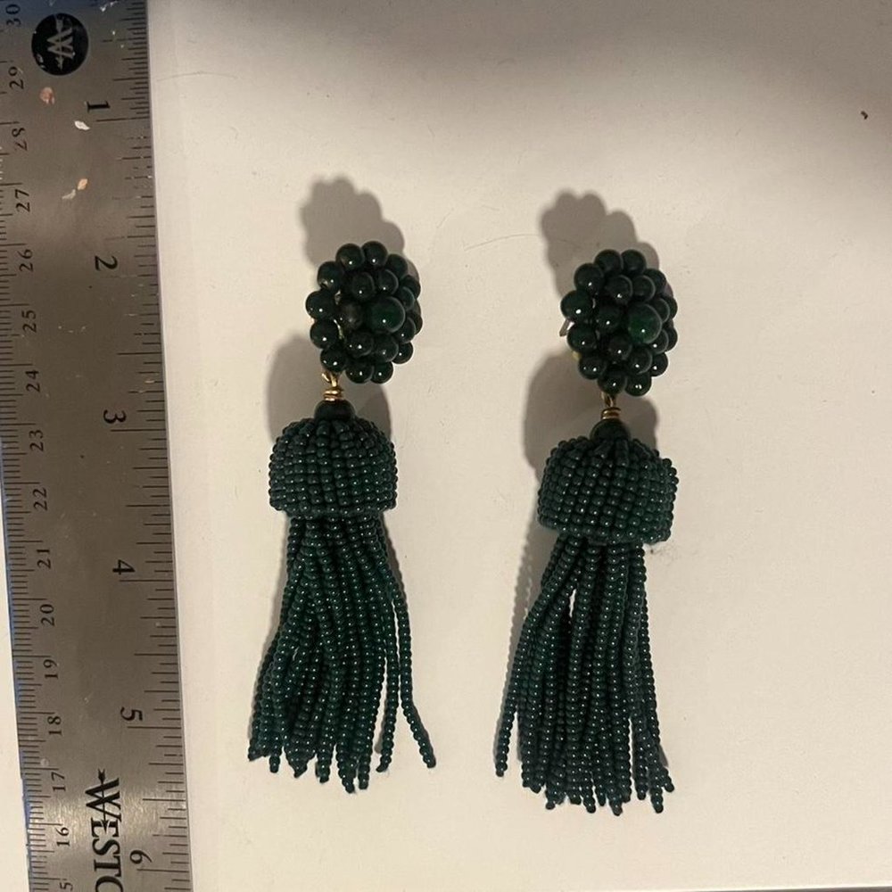 green beaded tassle earrings